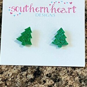 Dainty Christmas Tree Glitter Earrings
